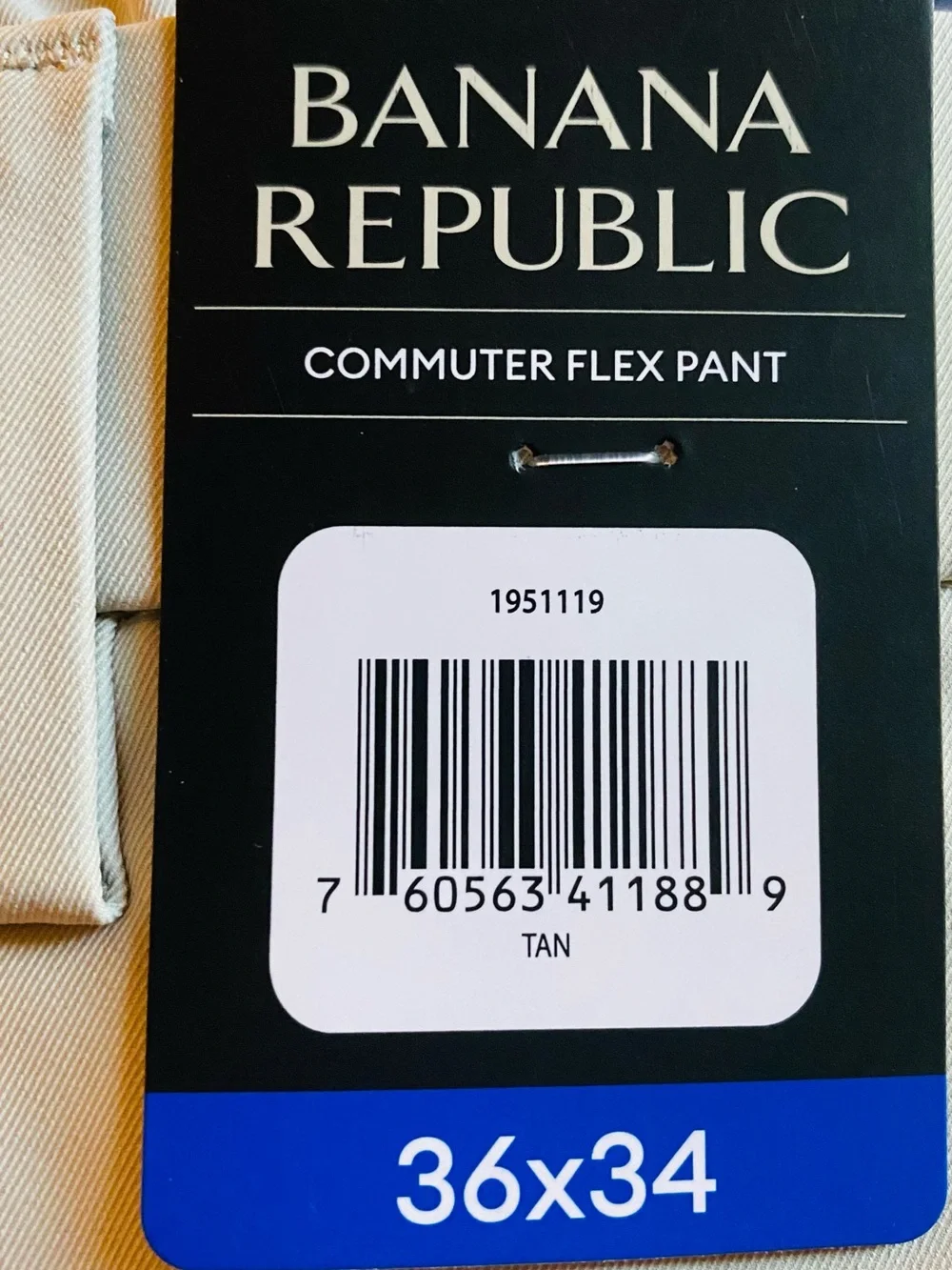 NWT Banana Republic Men’s Khaki Pants 36x34 Slacks Commuter Flex Zipper Pockets
